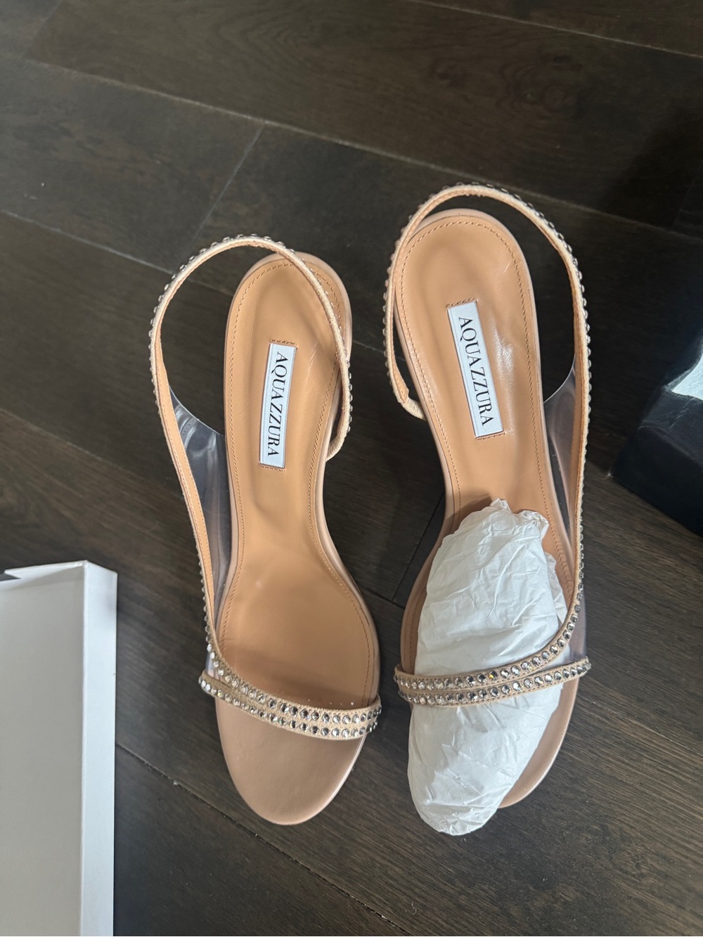 Aquazzura Blush Crystal-Embellished Slingback Heels